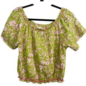 Aspiga Women's Lightweight Blouse Organic Cotton Floral Pink Green Semi Sheer